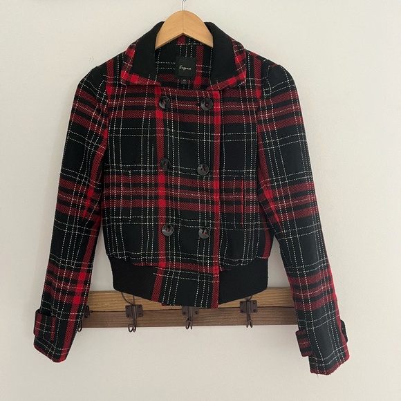Express Jacket XS Plaid Red and Black Wool Blend - Picture 1 of 7
